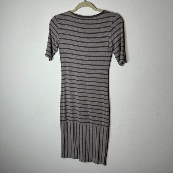 Julia Midi Gray-Stripe Short Sleeve Pullover Stretch Bodycon Dress XXS - Picture 6 of 11